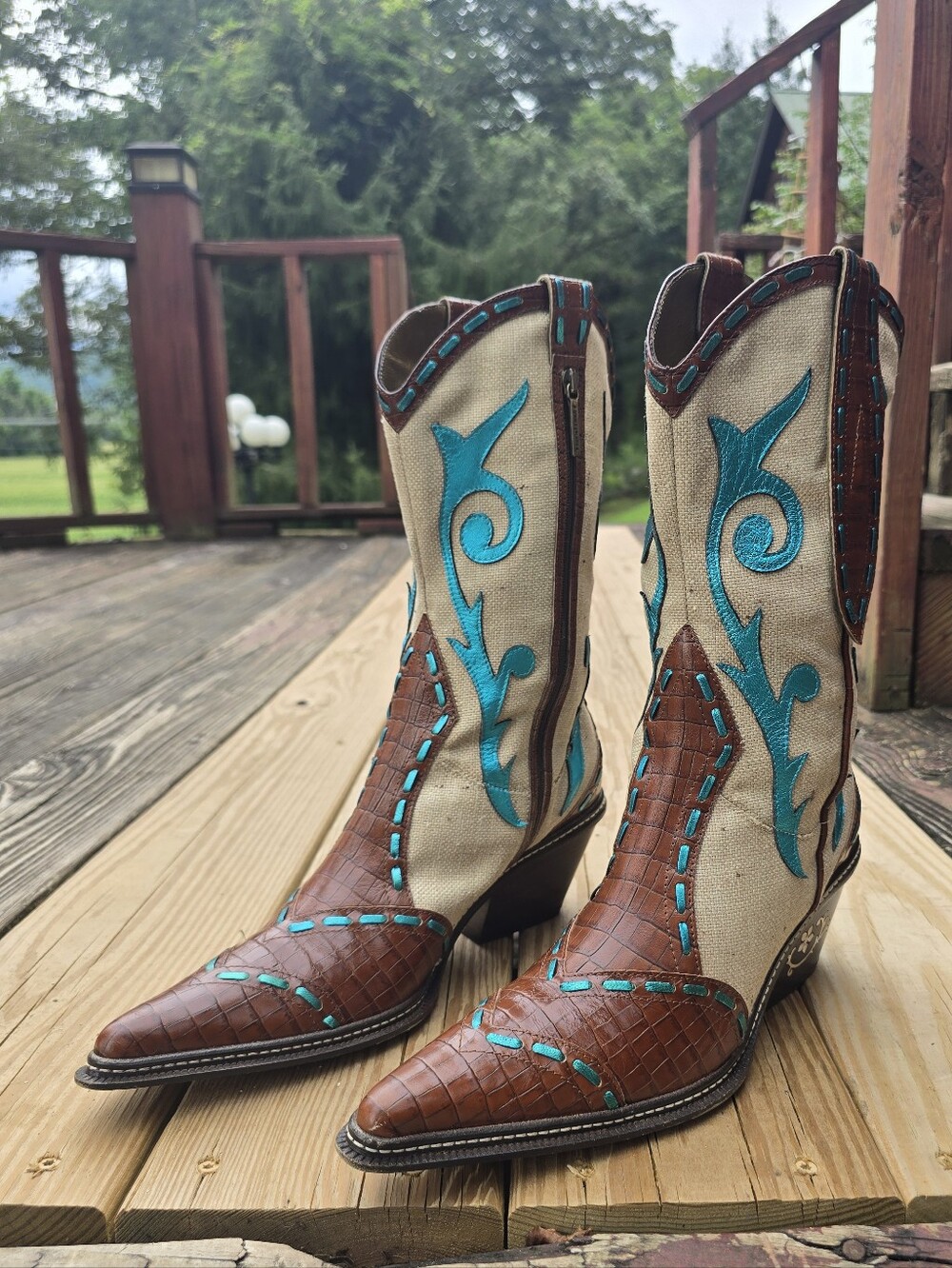 Donald J. Pliner Western Couture, Brown, Beige, Turquoise Boho Boots, Sz 11M - Picture 2 of 15